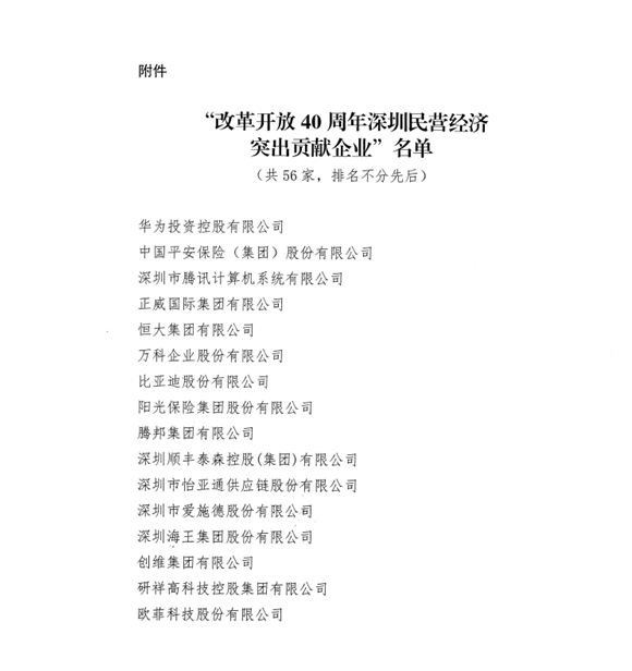 喜讯，Z6·尊龙凯时供应链荣获“改革开放40周年深圳民营经济突出贡献企业”称号  